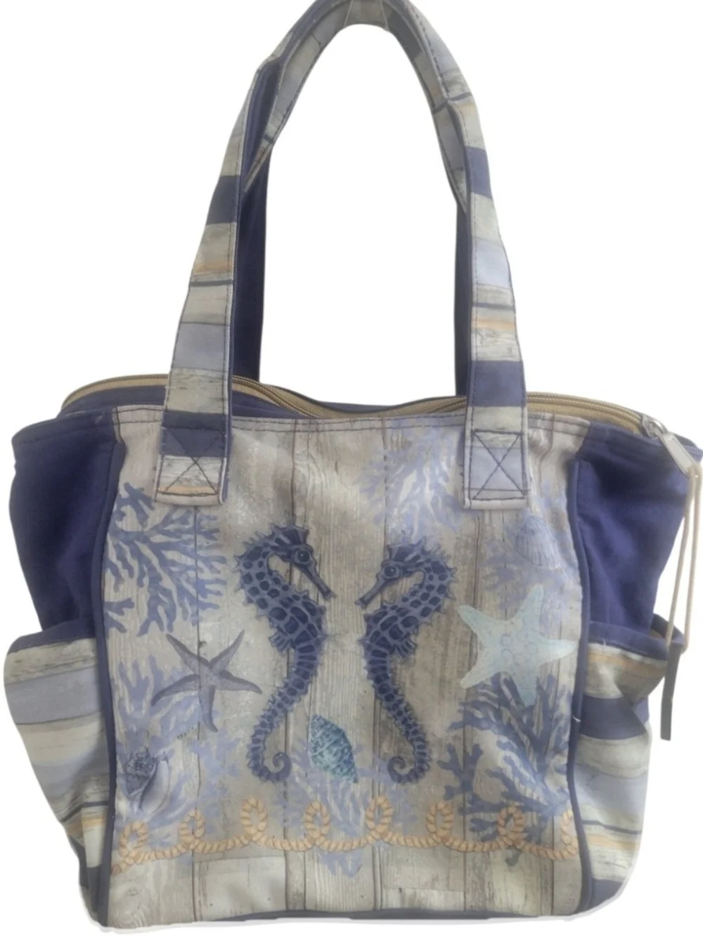 Sun N Sand Blue Sea Turtle  Seahorse Canvas Tote Bag By Andrea Tachiera Beachie